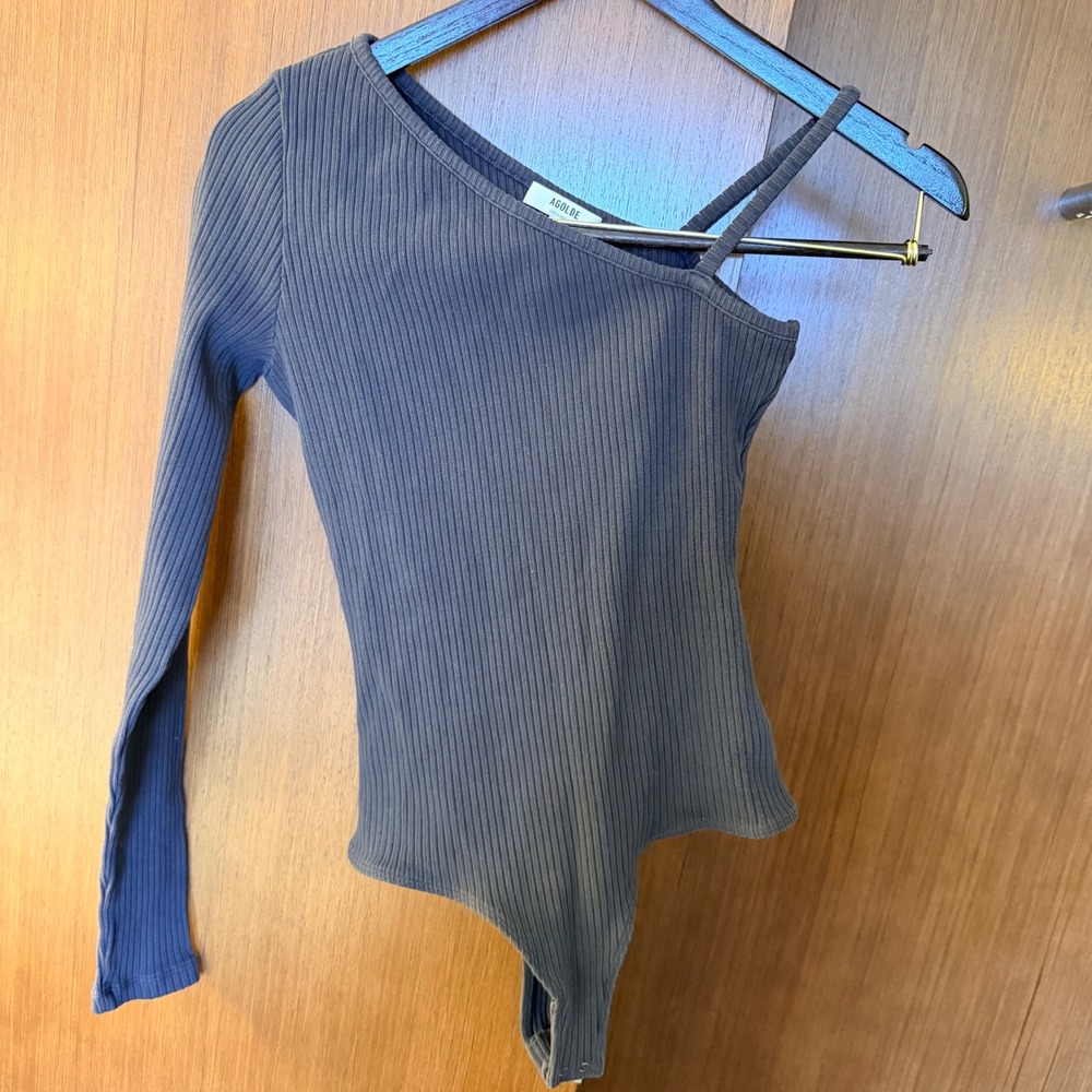 AGOLDE Women's L Heat/Black Milla One Shoulder Long Sleeve Bodysuit USA Made